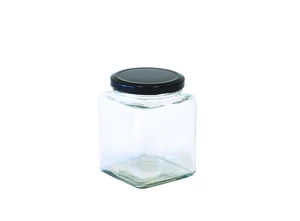 500g (380ml) Clear Square Glass Jar & Black Lid