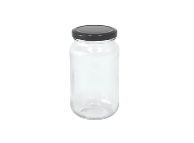 500g (400ml) Clear Round Glass Jar & Black Lid