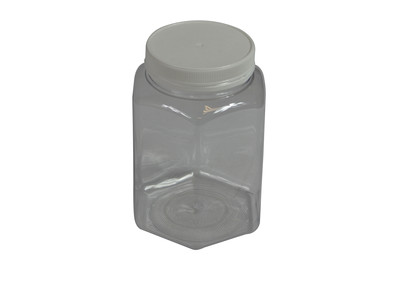 1kg (750ml) Clear Hex P/Jar & White Lid